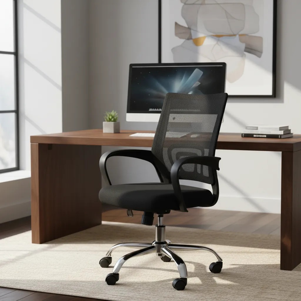 Cadeira Office Giratória Ergonômica Preta com Rodízios e Ajuste de Altura Kazalinda