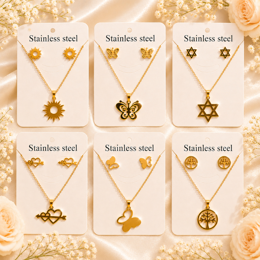 Kit Colar + Brincos Feminino Dourado Antialérgico Não Escurece