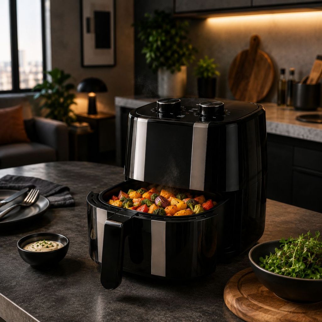 Air Fryer 3,4L 1400W Preta Fritadeira Elétrica Timer 60 Min Sem Óleo Temperatura Até 200°C 110V 220V.