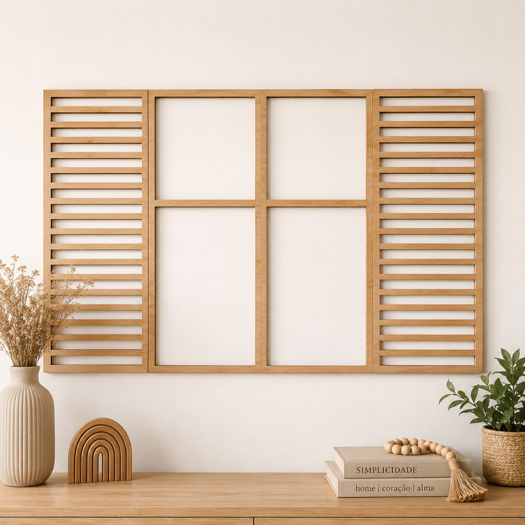 Janela Decorativa Veneziana MDF Cru 3mm Painel Decorativo Parede 120x90cm