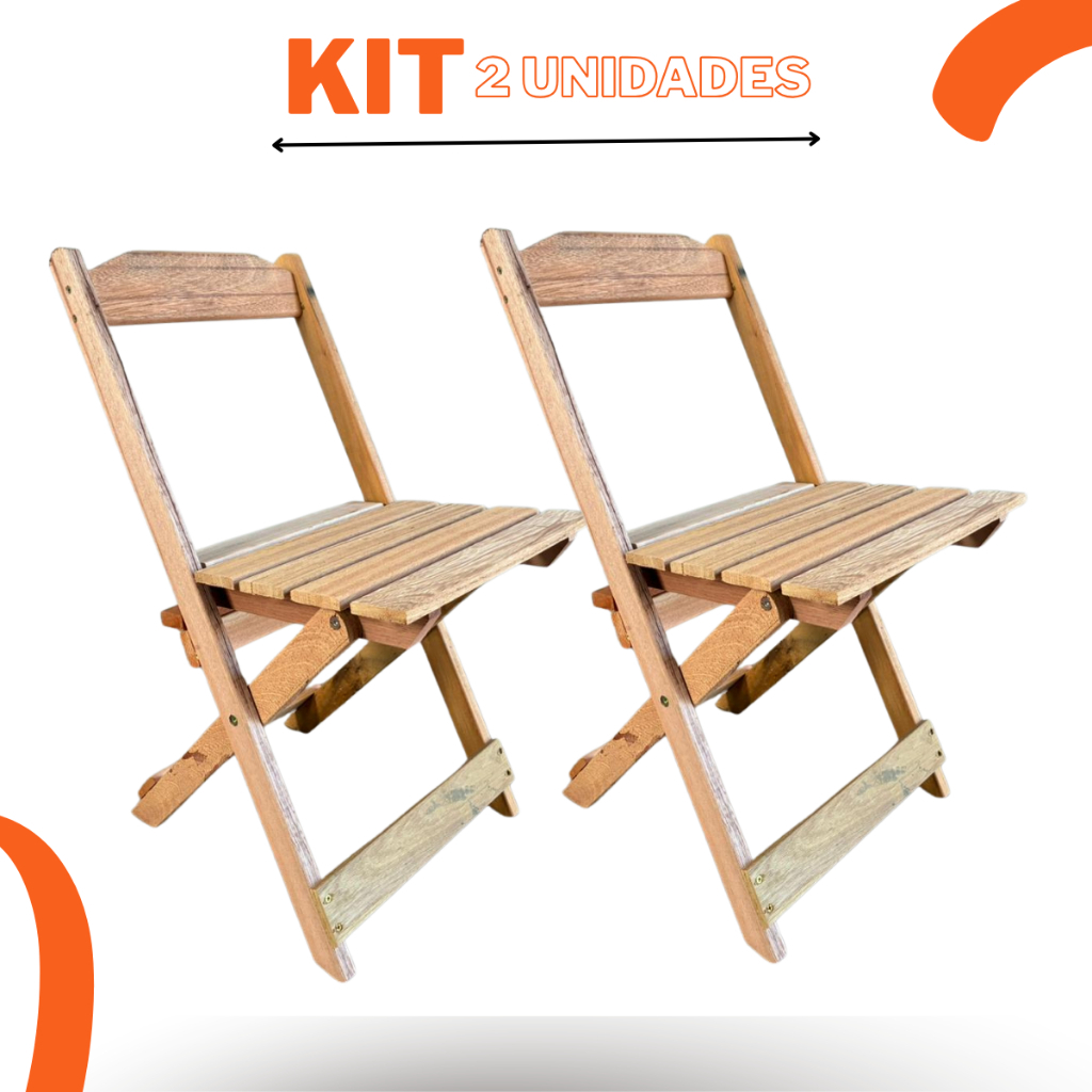 Kit 2 Cadeiras Madeira Bar Dobrável Balcão Área Gourmet Natural