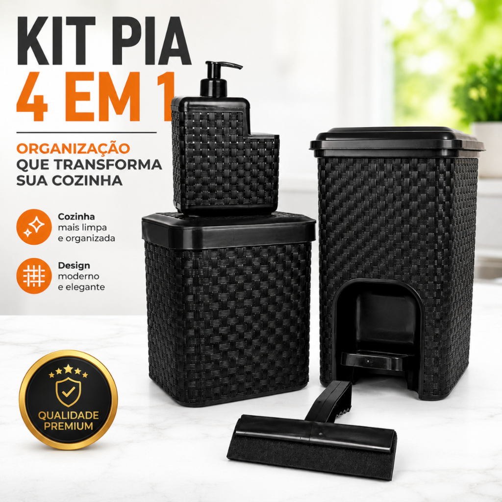 Lixeira Rattan , Lixeira de pia, Porta Detergente e Rodo de Pia Cozinha  - casa-utilidades