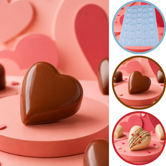 Forma BWB Simples Semiprofissional, Alto Rendimento Doces Finos Chocolates - SP Coração Liso Pequeno (CHOCO)