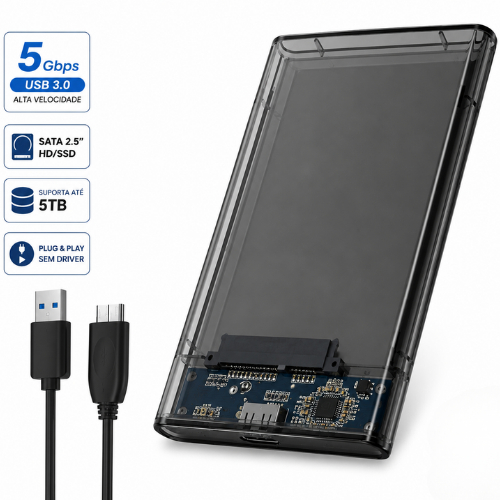 Case Externa para HD SSD 2.5 Sata USB 3.0 Até 5TB Gaveta Adaptador Portátil para Notebook PC