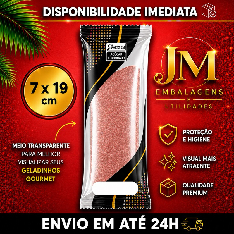 Embalagem higiênica para geladinho gourmet 7x19 dindin gourmet sacolé chup chup