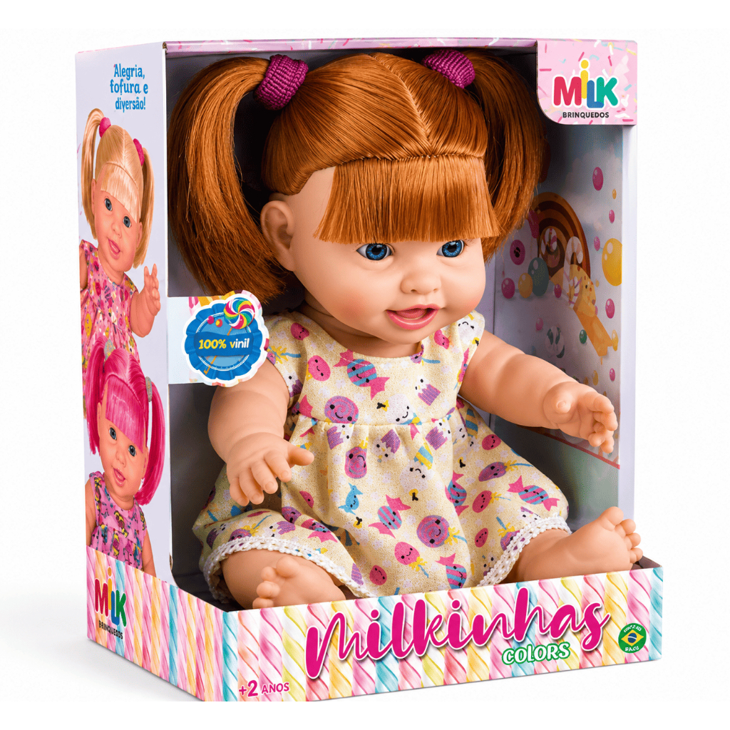 Boneca Milkinha Colors Grande 100% Vinil Super Macia Menina - Milk Brinquedo