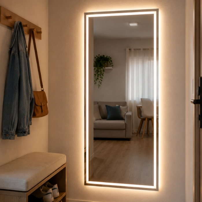 Espelho Retangular 60x40cm Jateado Lapidado com Led de 3 Cores Botão Touch Banheiro Entrega Rapida · foto 2