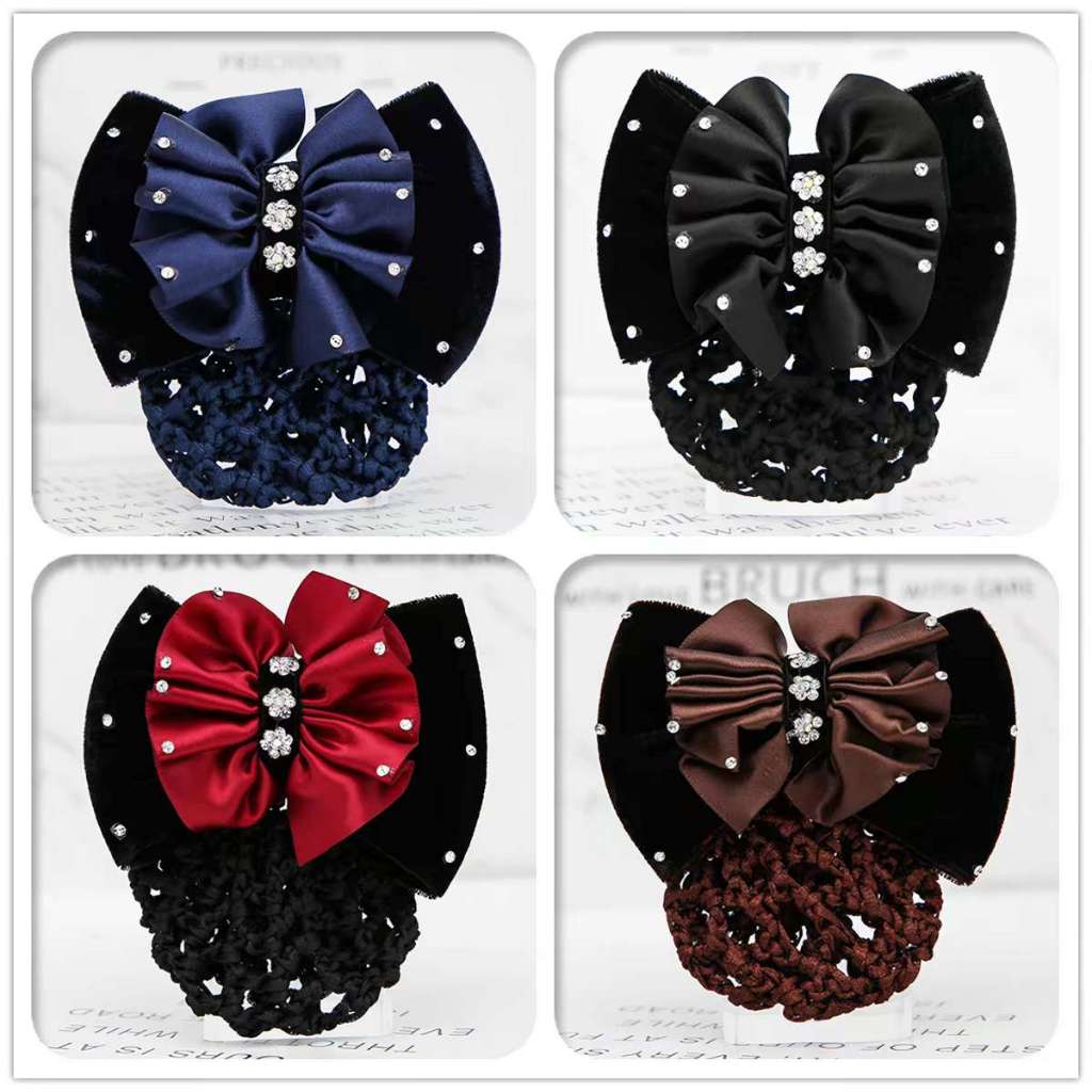 Kit 3/6/12 Presilha Laço De Cabelo Coreano Com Redinha Coque Elegante Moda Feminina Luxo