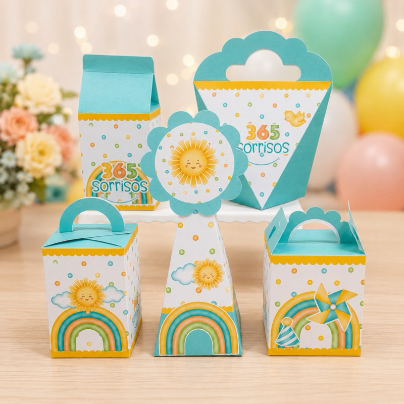 Kit Festa 365 sorrisos menino |Pronta Entrega | Lembrancinhas caixinhas decoração Aniversário | ENVIO RÁPIDO