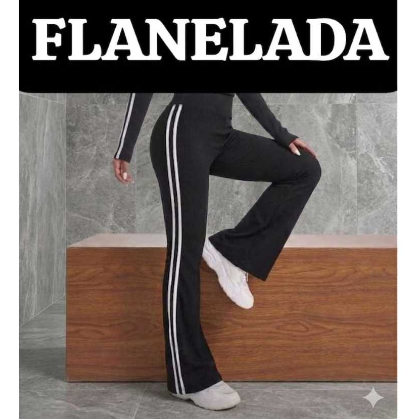 Calça Feminina Estilo Flare FLANELADA Com Listras Laterais Suplex Premium Felpado