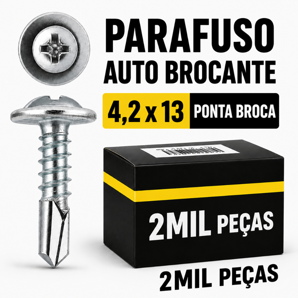 Kit 2.000 Parafusos Ponta Broca 4,2x13 Flangeado Auto Brocante Forro PVC Chapa Metal