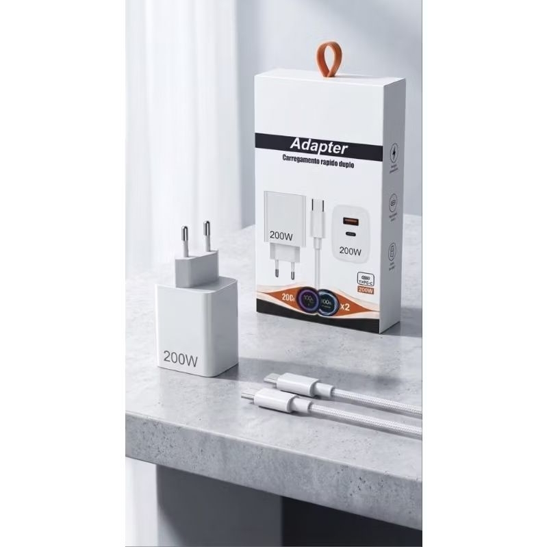 Carregador Turbo Power Xiaomi 200W com Cabo USB e Tipo C