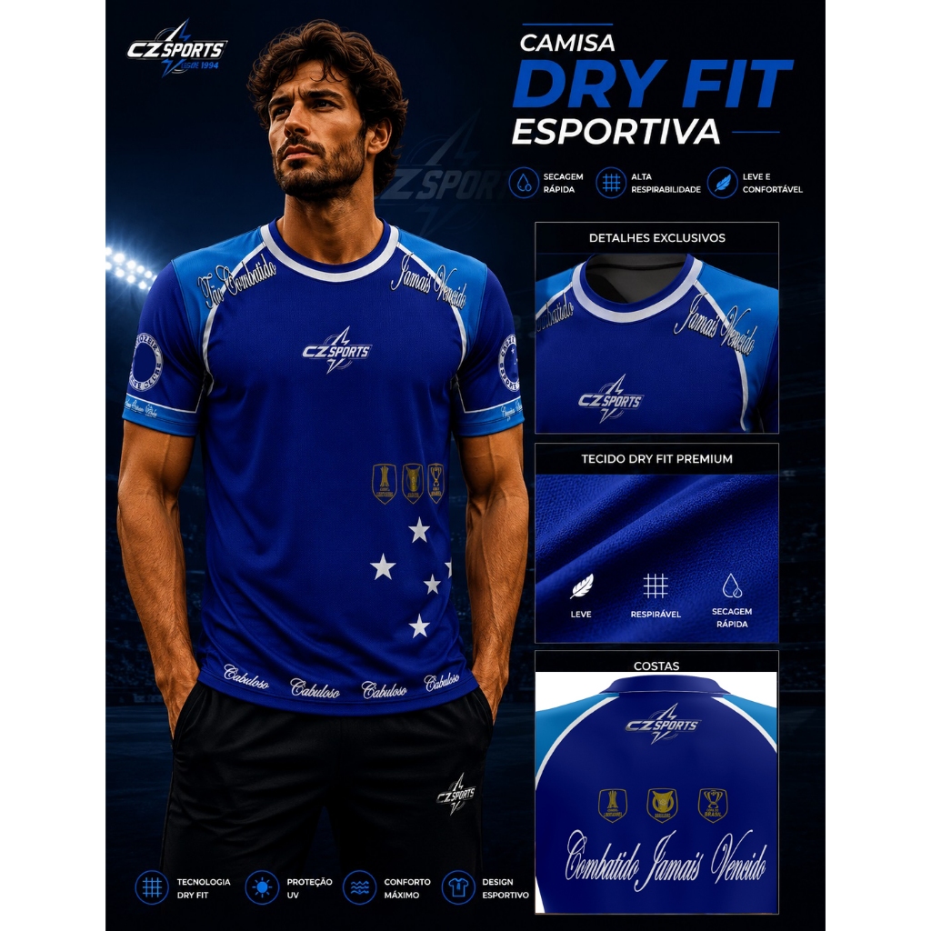camisa futebol cabuloso azul esportiva dry fit camiseta masculina time treino corrida anti suor leve
