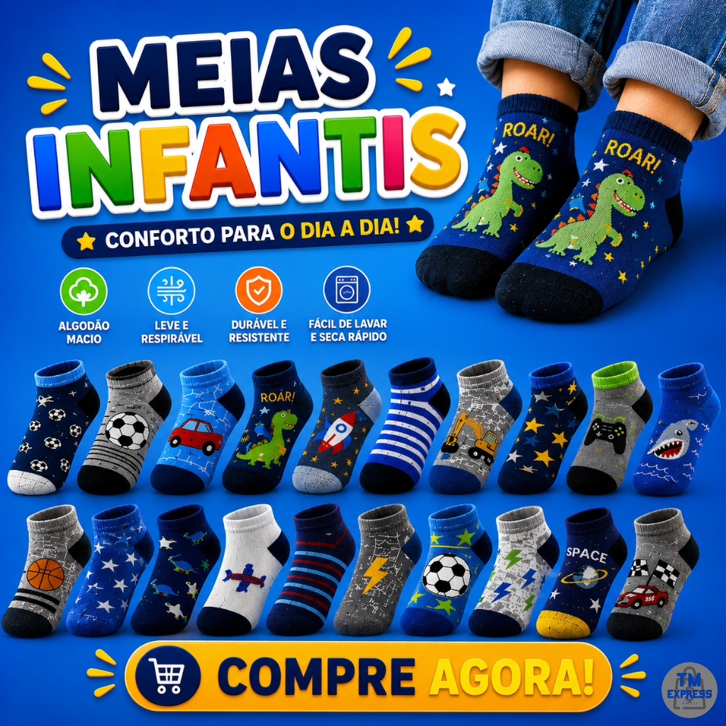 Kit meia infantil masculino até 24 Pares Meias Infantil com algodão MASCULINO confortável