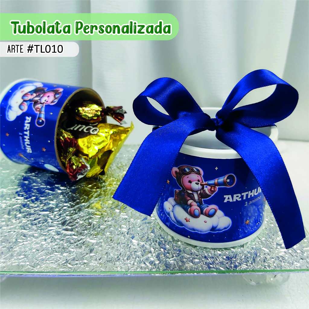 Tubolata Personalizada Ursinho Luneta Batizado - Vários temas #TL010