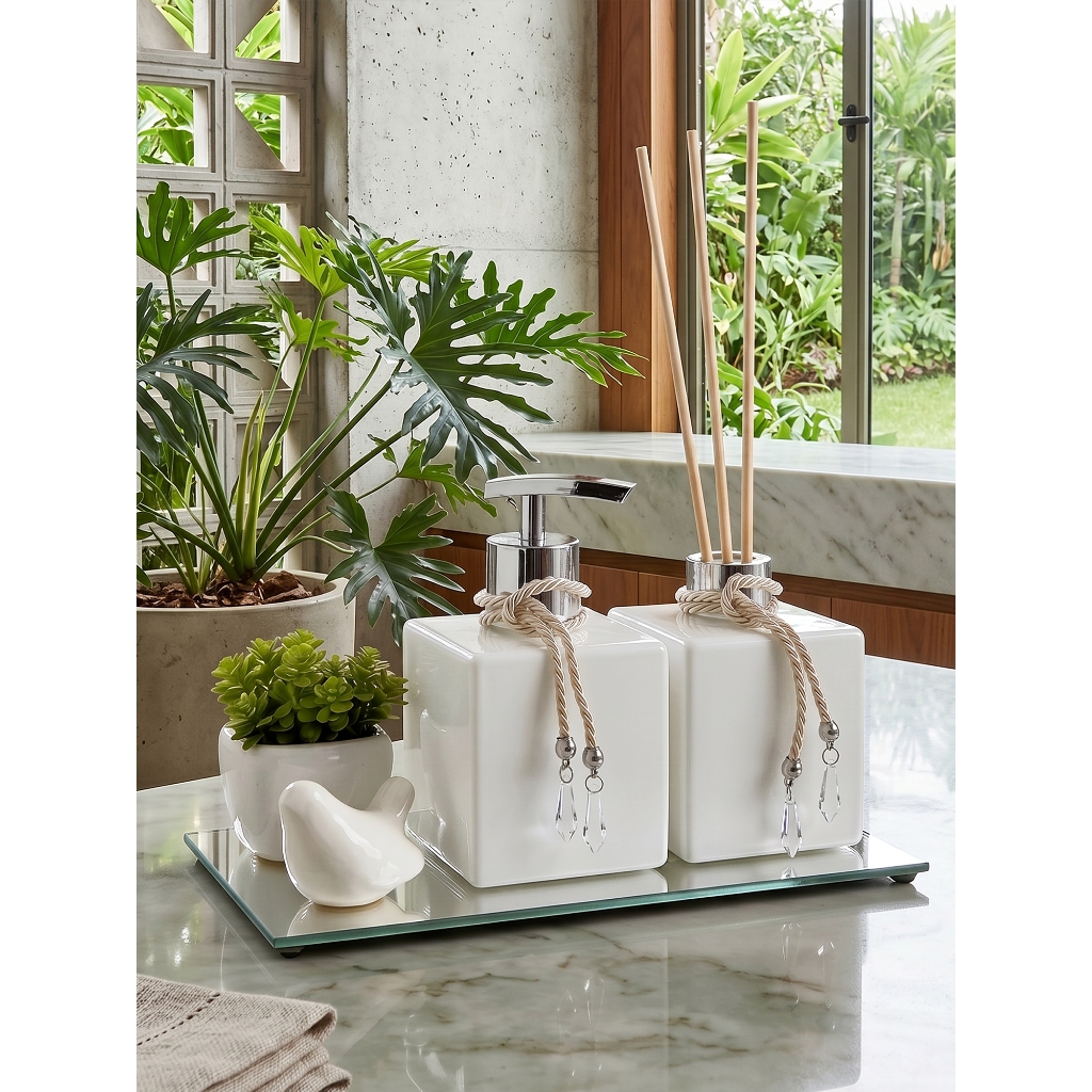 Kit Lavabo Saboneteira E Aromatizador De Ambiente Liverpool Branco