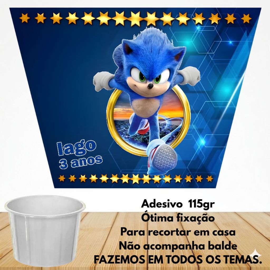 ADESIVOS PARA BALDE DE PIPOCA DE 1,5L E 1L SONIC | KIT FESTA | LEMBRANCINHA | FESTA INFANTIL