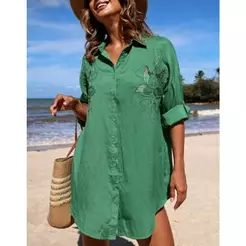 Blusa Feminina Estilosa de algodão puro，Vestido Camisa de Praia , Perfeito para Uso na Praia，Camisa de proteção solar.