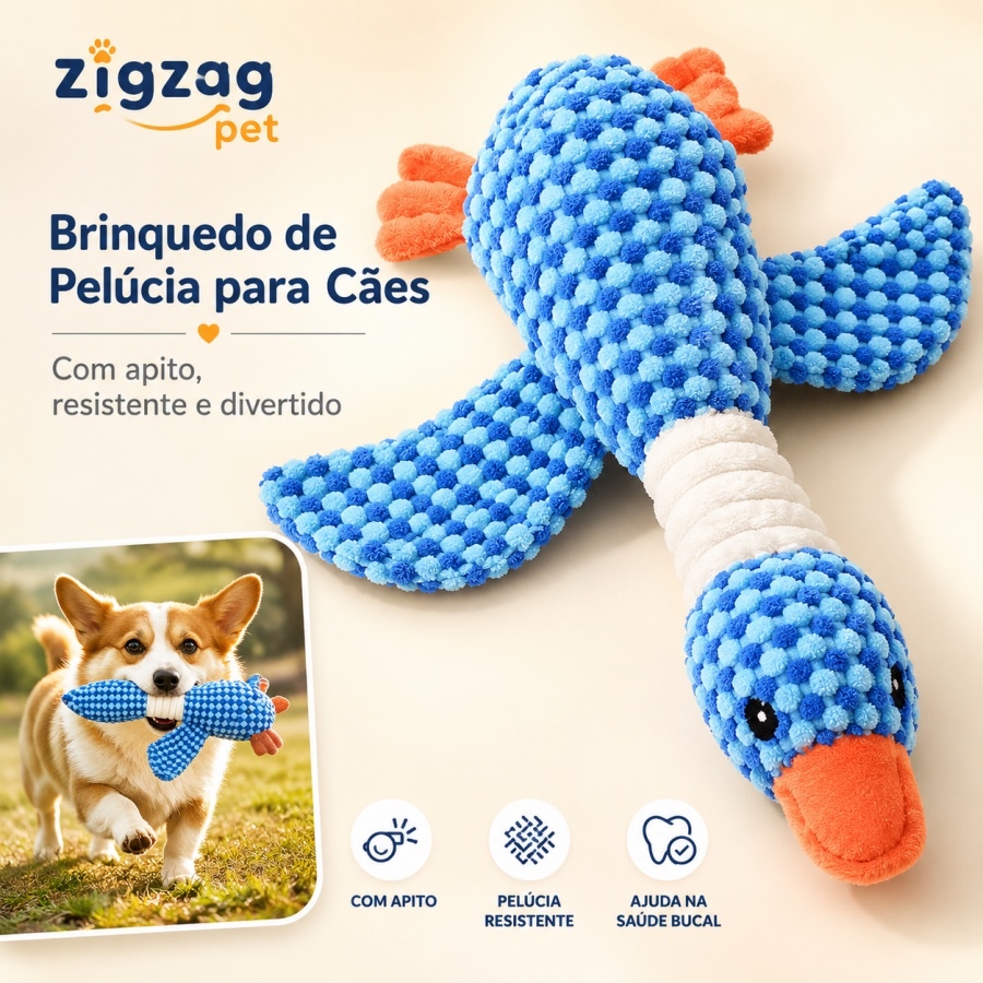 Brinquedo Pelúcia Pato para Cachorro com Som Apito Mordedor Interativo Anti Tédio