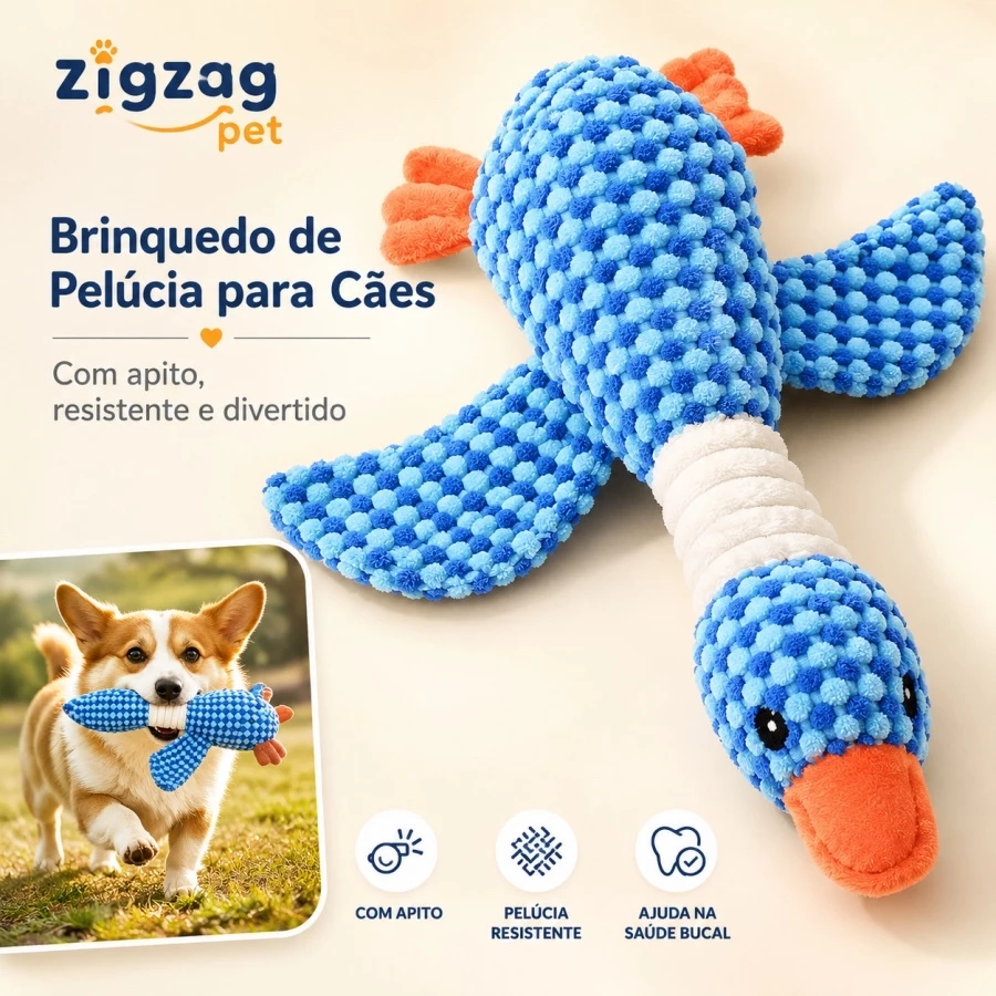 Brinquedo Pelúcia Pato para Cachorro com Som Apito Mordedor Interativo Anti Tédio
