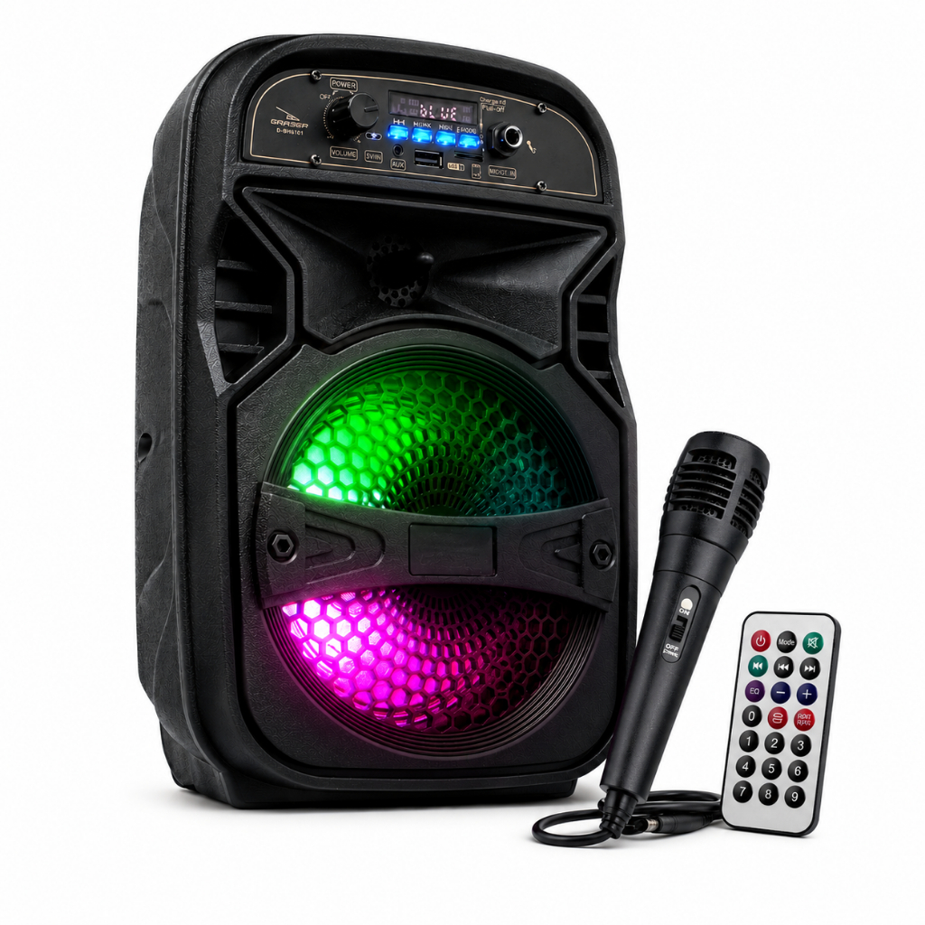 Caixa Som Bluetooth RGB Portátil Amplificada Mp3 Fm Usb Sd Microfone Controle