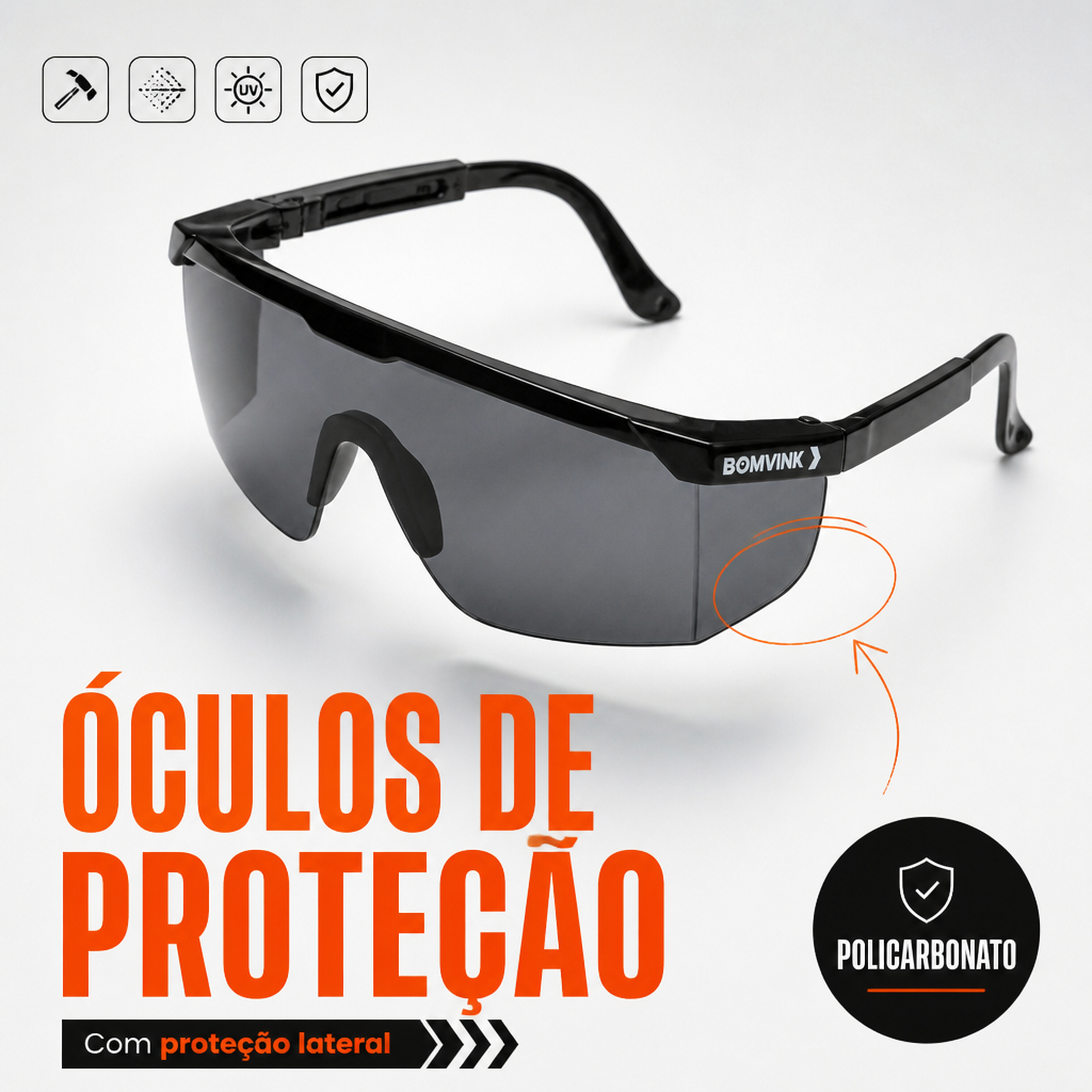 Óculos de Segurança Proteção EPI UV Lente Fumê Incolor Esportivo Moto Trabalho Antirrisco
