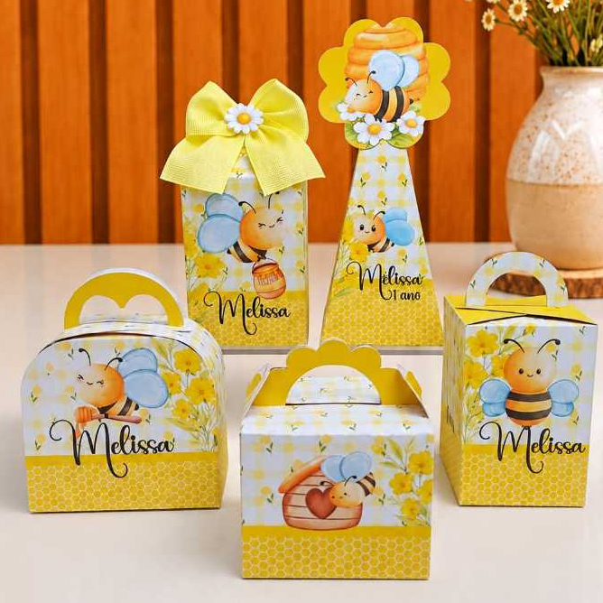 Kit Caixas Personalizadas Abelhinha | Caixinhas Lembrancinhas para Festa Infantil Abelha