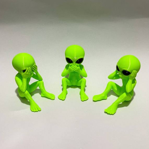 Alienígenas Decorativos "Não Vejo, Não Ouço, Não Falo" Impressão 3D – Kit com 3 Peças