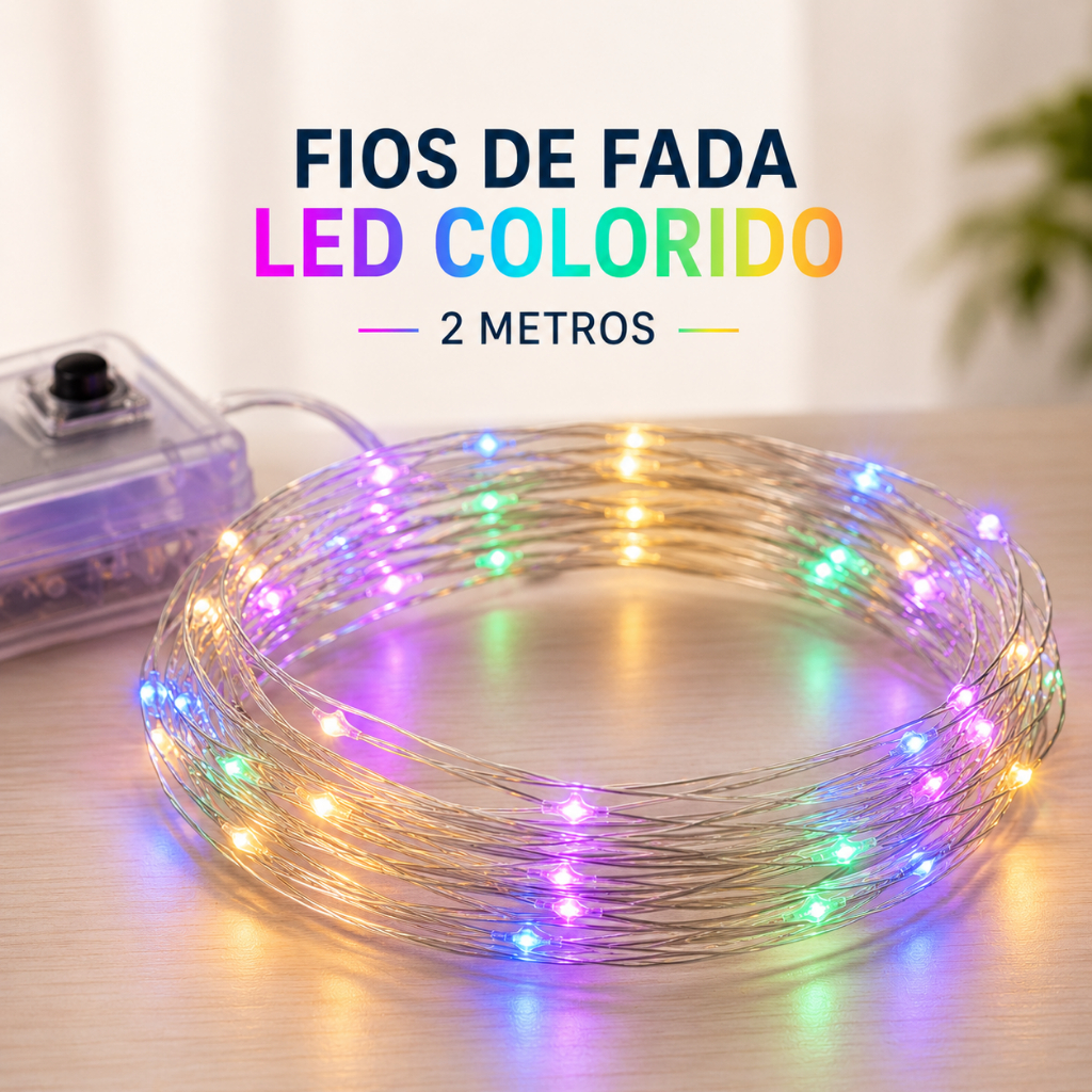 Kit Fios de Fada LED Cordão Colorido 2 Metros Decoração Festa Quarto Garrafa Luz Decorativa
