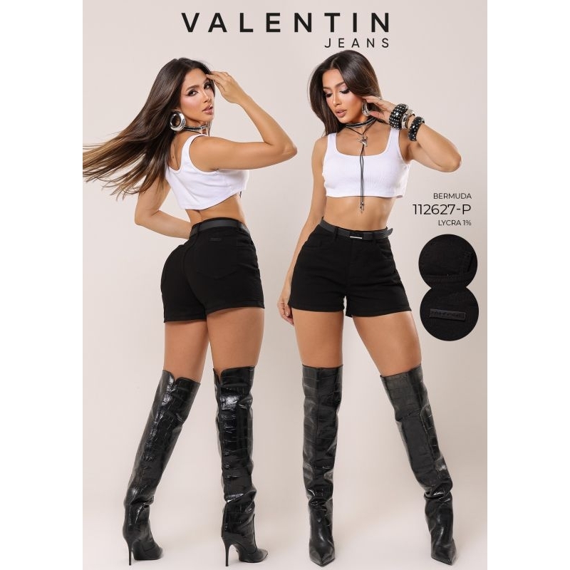 Shorts e Bermudas Feminina Jeans  Valentim Deluxe com vies verde e amarelo Copa do Mundo 36, 38, 40, 42, 44 e 46, Preto,