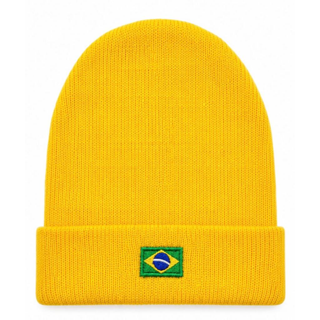 Touca Gorro De Frio Brasil Amarelo Bordado Unissex Inverno Quentinho