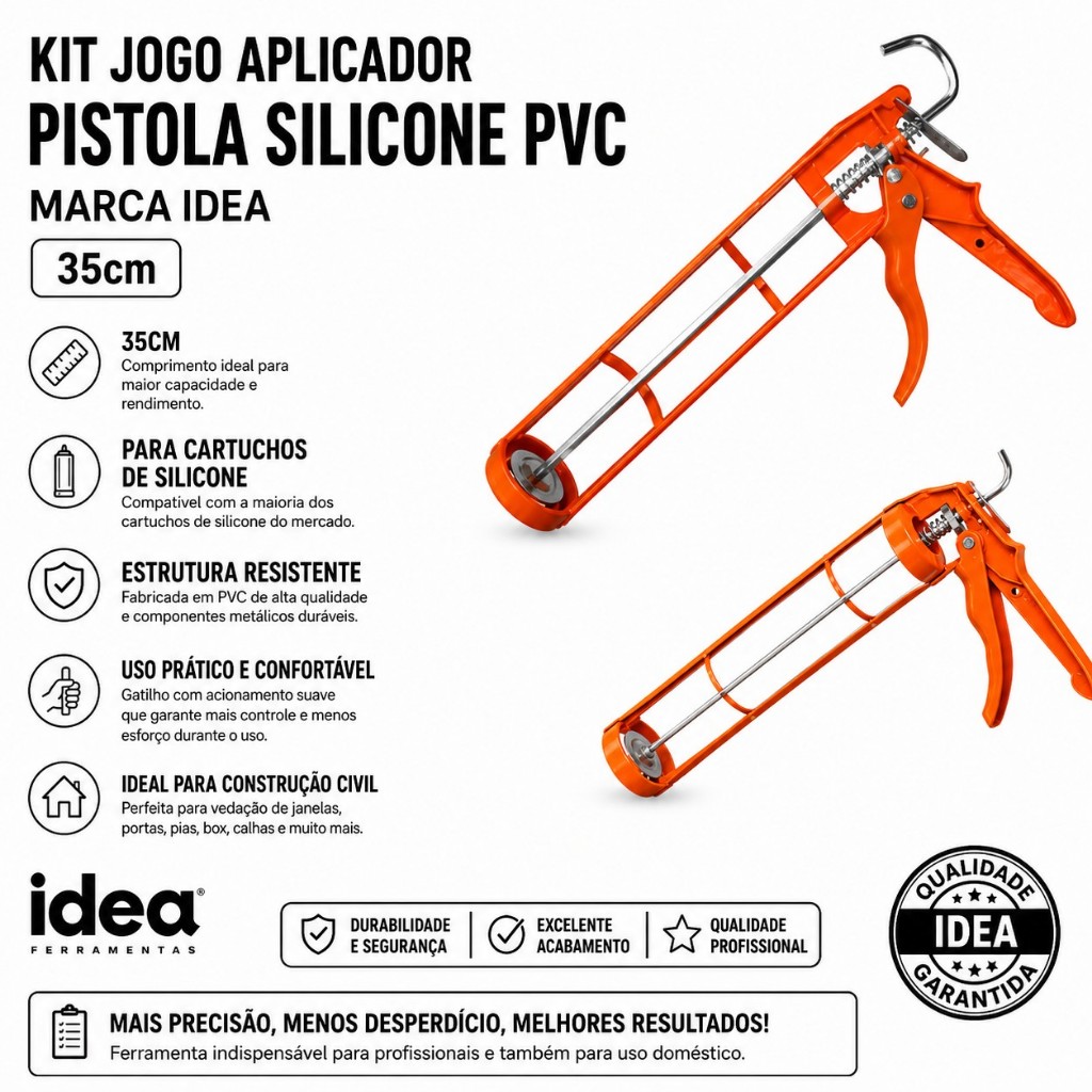 Kit Jogo 2 Aplicador Pistola Silicone PVC Marca Idea Para Construção Civil 35cm
