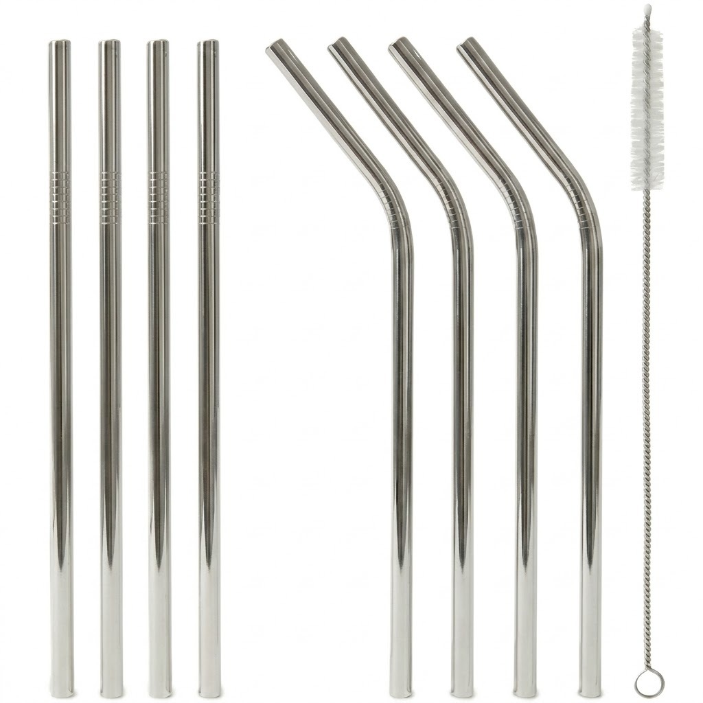 Combo 4/8 Canudos Aço Inox Reutilizáveis com Escova de Limpeza Ecológico Laváveis