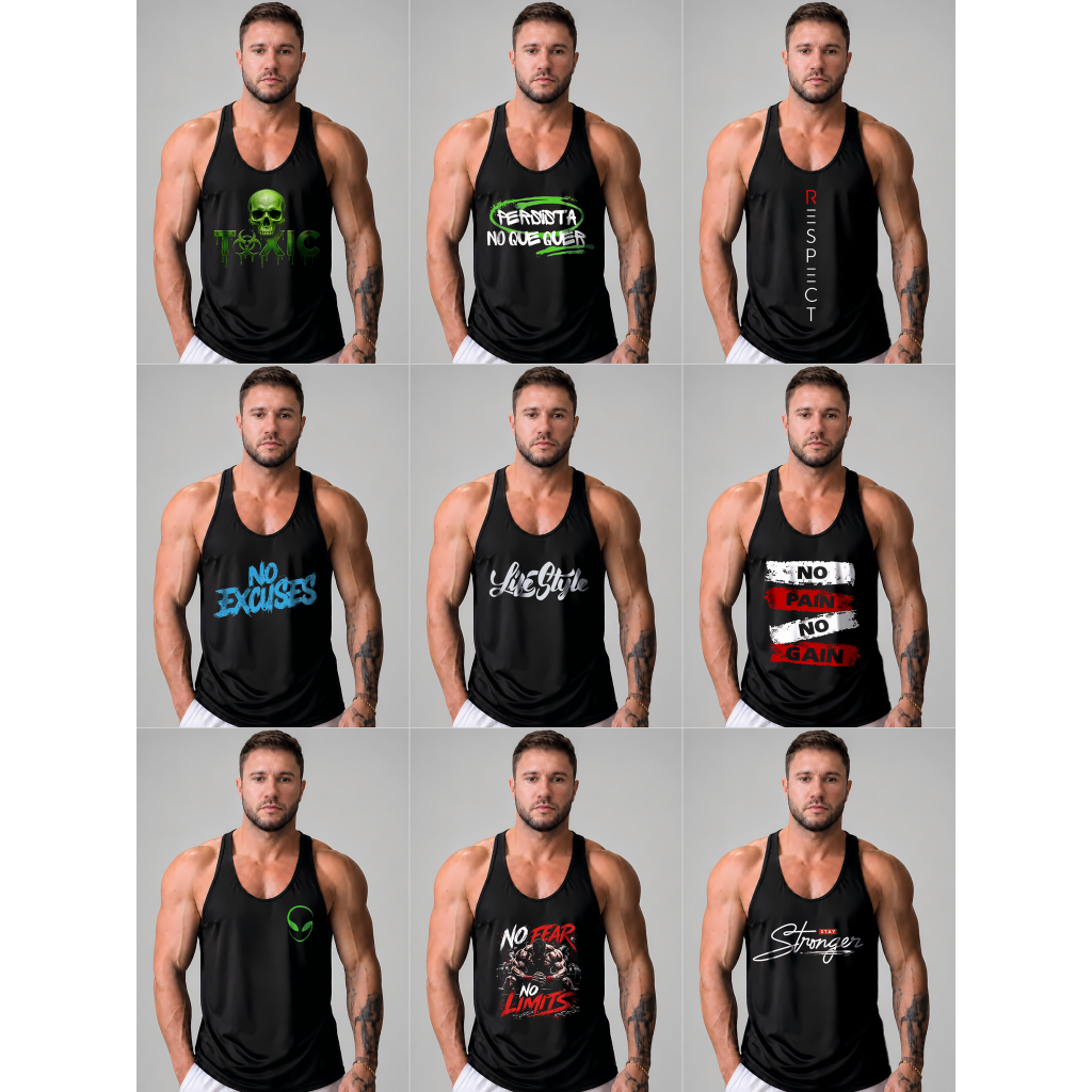 Regata Masculina cavada Dry - Kit 3 regatas, para treino, academia, crossfit, ESCOLHA AS ESTAMPAS
