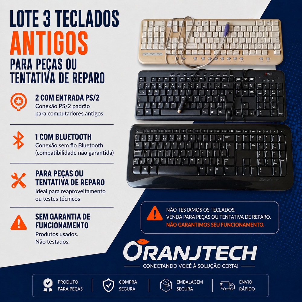 Lote 3 Teclados Antigos - Para Peças ou Tentativa de Reparo - Sucata