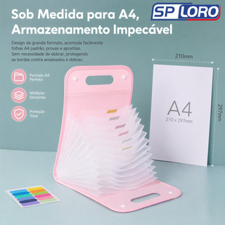 Pasta Sanfonada A4 12 Divisórias Organizadora de Documentos Expansível Cores Rosa Branco …