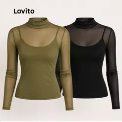 Lovito KIt 2 Blusas Feminina de Tule Manga Longa Moda Mulher BLB16921722