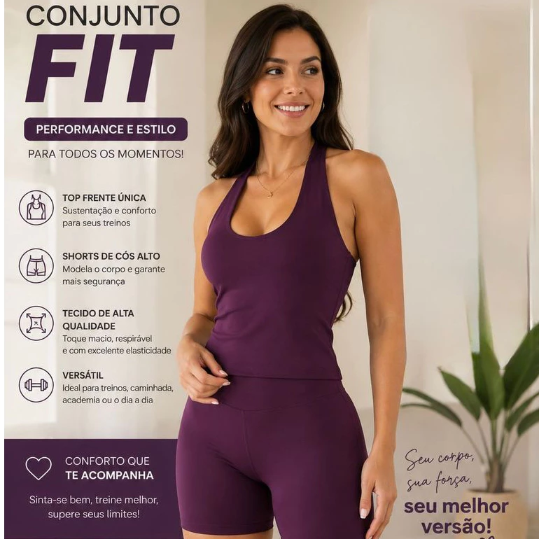 Conjunto Academia Poliamida Short e Blusa Moda Fitness — imagem 1