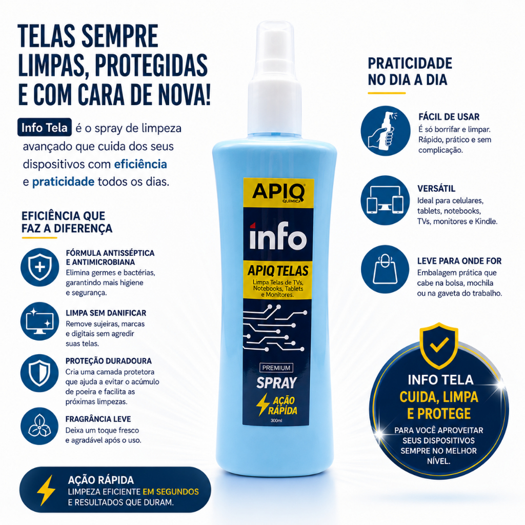 Limpa Tela Spray Info Tela 300ml | Celular, Notebook, TV, Monitor, Tablet e Kindle