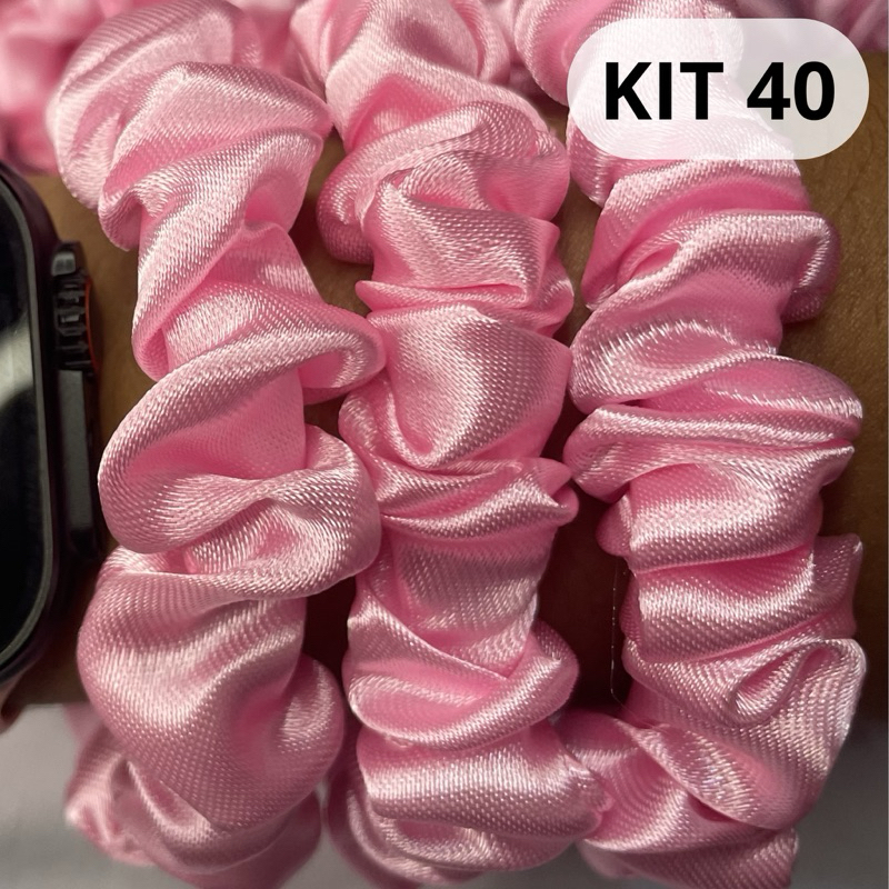 Kit Xuxinha de Cabelo Cetim Scrunchie Rosa clarinho Rosa Bebê Antifrizz Fina Amarrador de cabelo Rabicó buchinha Xuxa