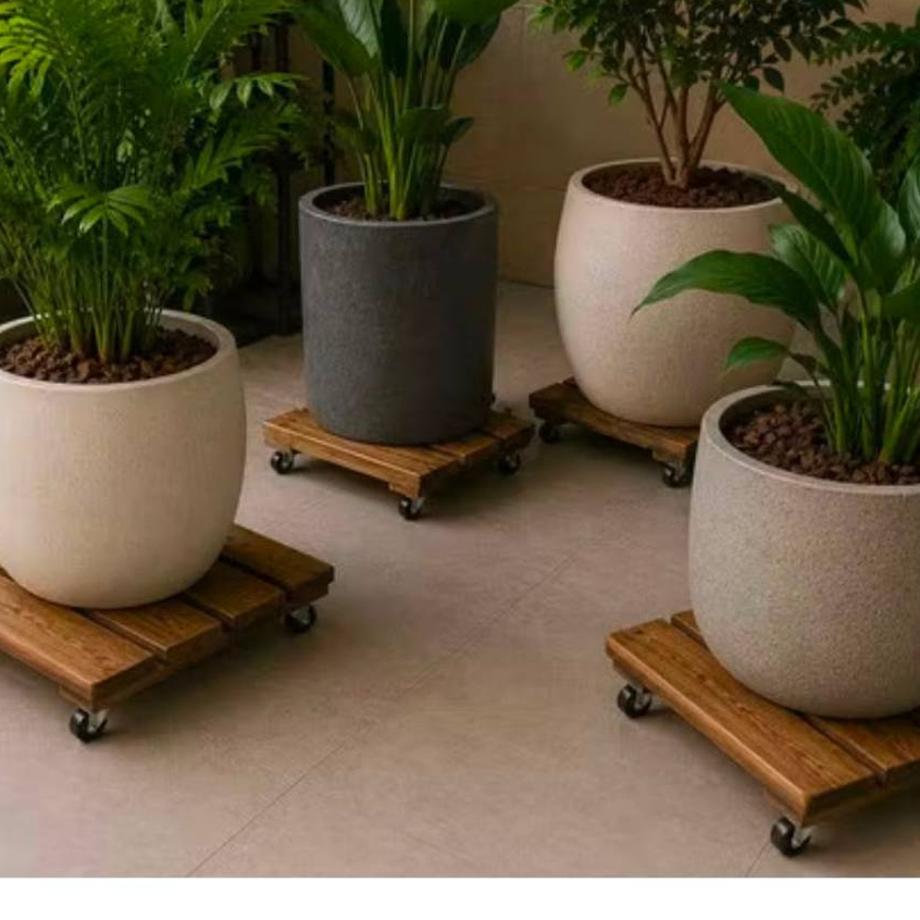 Kit Base Suportes Vaso Botijão Madeira Tratada Rodinhas 360° 30 X 30 Cm, Verniz imbuia e Suporta 80 kg Deck p Plantas