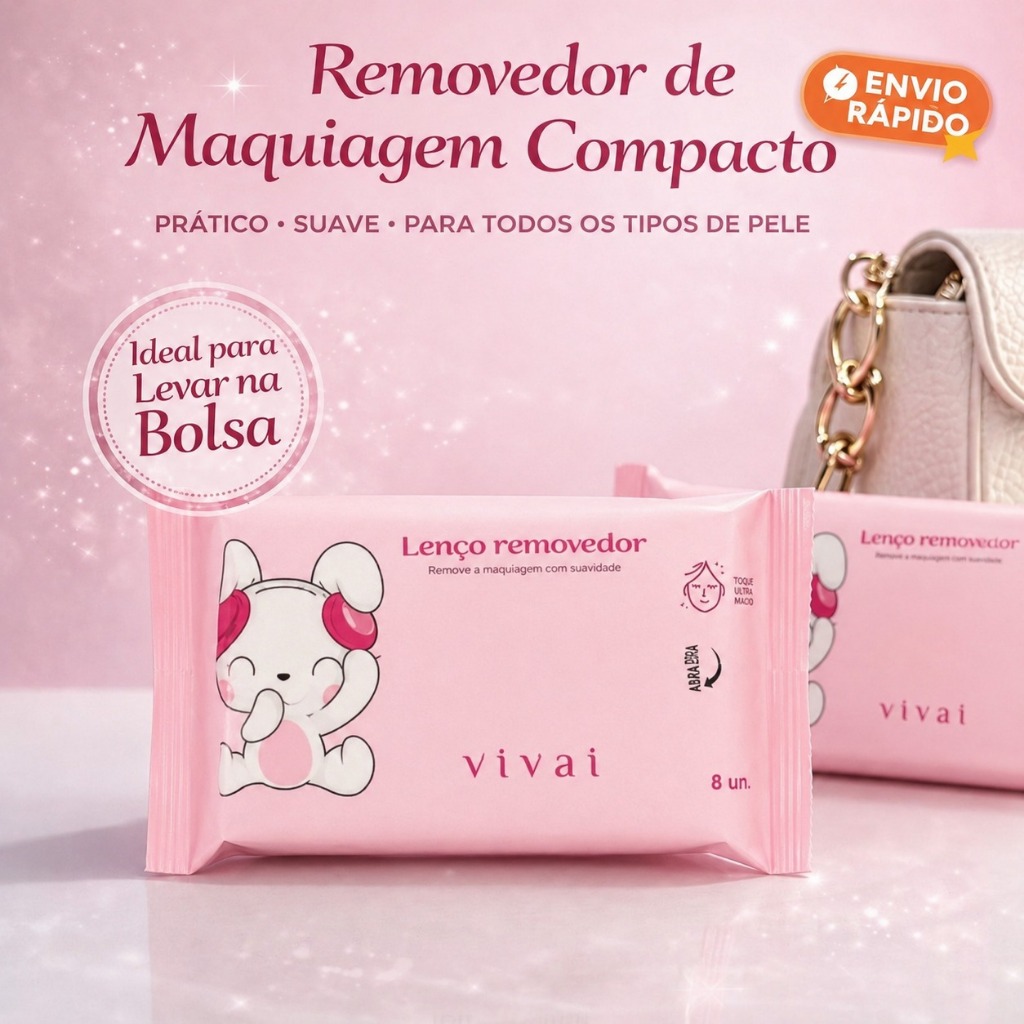 1/2/4/6 e10 Lenço Removedor de Maquiagem Panda ou Gatinho Vivai Demaquilante para bolsa