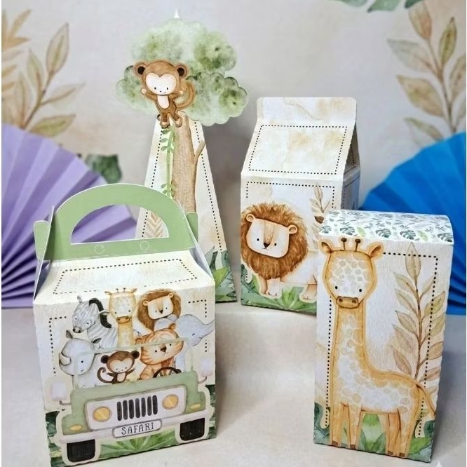 Kit Caixinhas Personalizadas Pegue e Monte Safari para Festas de Aniversário Lembrancinha Papel Fotográfico 180g