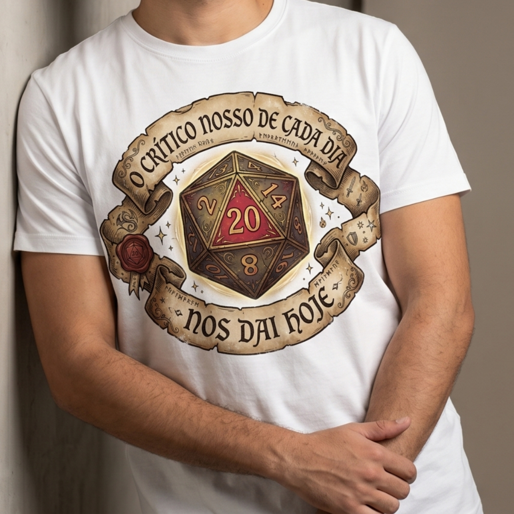 Camiseta RPG Masculina Algodão Estampada D20 Crítico Nosso Geek Nerd Básica Camisa P ao GG