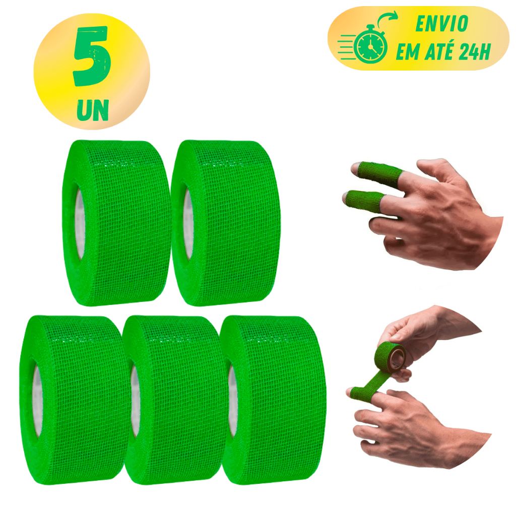 CONJUNTO FITA BANTEX 25mm x 15 METROS COR VERDE PROTEÇÃO MÃOS E DEDOS LAZER E ESPORTE