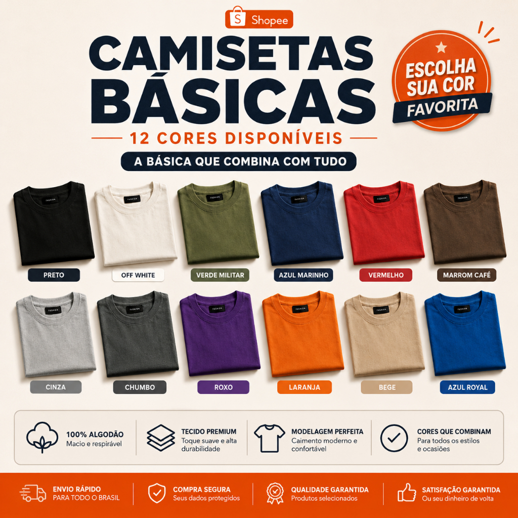 Camiseta Básica Algodão Masculina Feminina Confortável Casual Academia e Dia a Dia