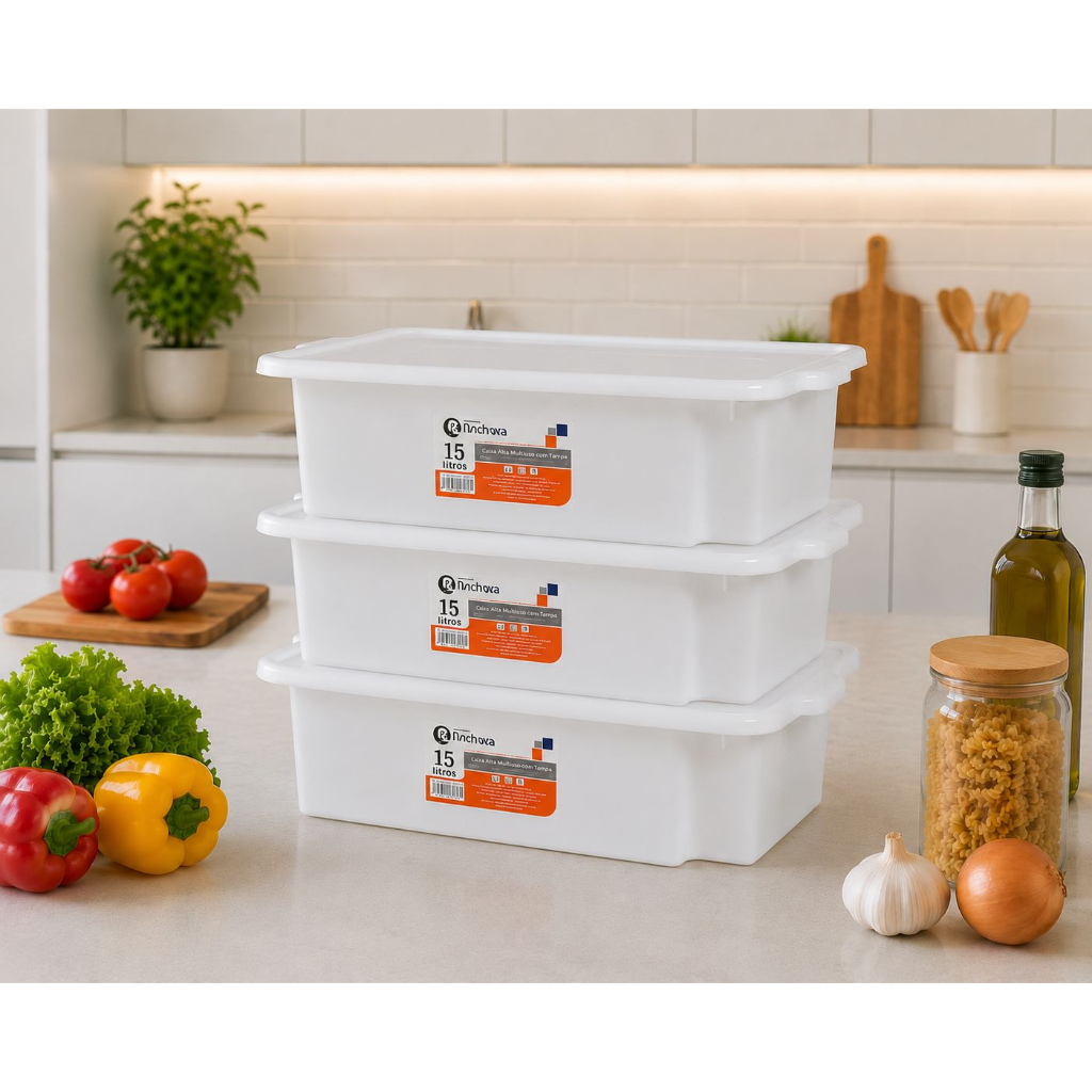Conjunto Kit 3 Caixa Bandeja Com Tampa Frigorifica Açougue Aves Carnes Multiuso 15l Rischioto Casa Cozinha Armazenamento