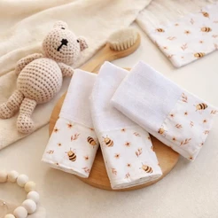 Kit 3 Fraldas de Boca 100% Algodão com Saquinho Presenteável Menina Menino Ceci Petit Home