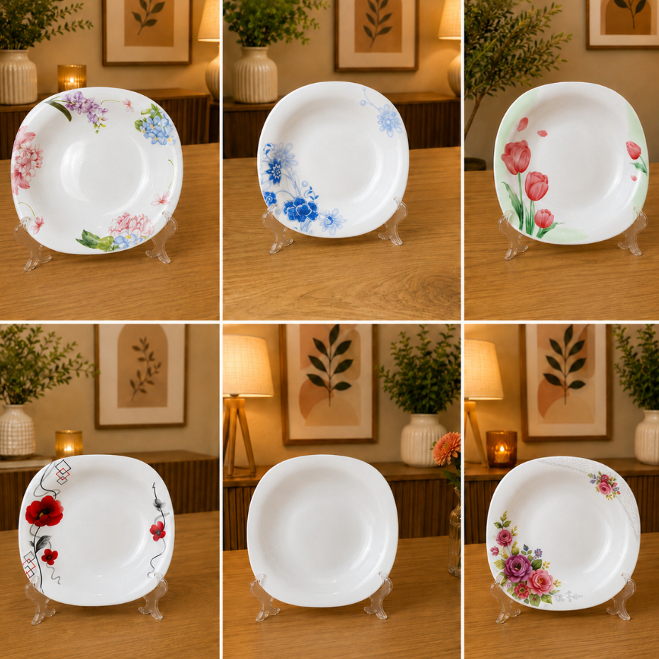 Jogo De 6 Pratos Fundos Opaline Quadrados Para Jantar Resistentes