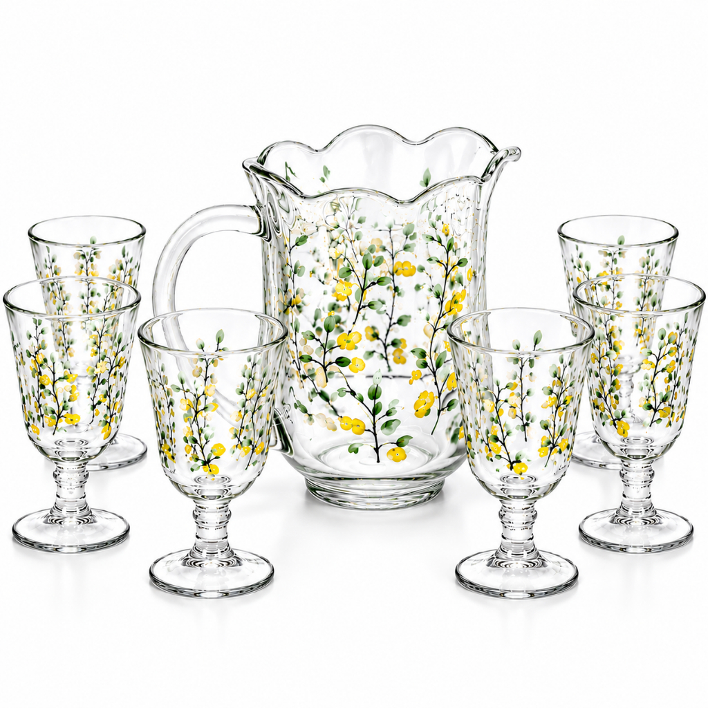 Conjunto Jarra Com Taça 240ml Limão Siciliano 7 Peças Elegante Lyor Para Drinks